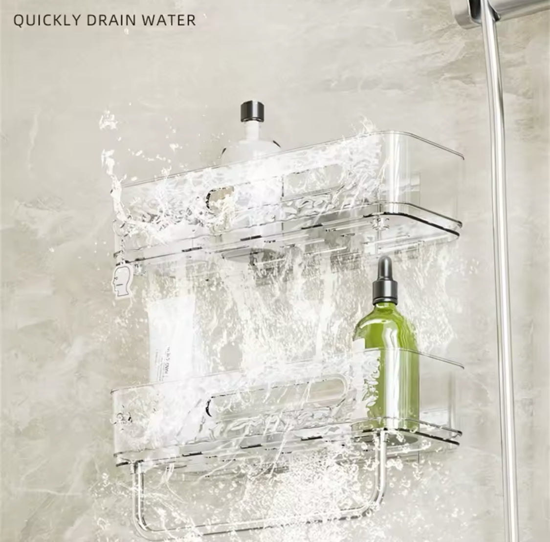Wall Mounted Storage Rack With Towel Holder, Self Adhesive Transparent Shower Storage Rack, Bathroom Punch Free Storage Rack Wall Mounted Storage Rack With Towel Holder, Self Adhesive Transparent Shower Storage Rack, Bathroom Punch Free Storage Rack